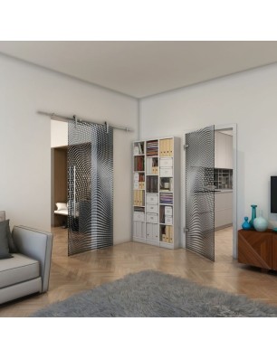 Ganzglastür - Fineprint Model 027 Weiss auf Grauglas