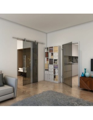 Ganzglastür - Fineprint Model 028 Gold auf Grauglas