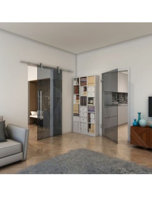 Ganzglastür - Fineprint Model 028 Weiss auf Grauglas