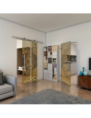 Ganzglastür - Fineprint Model 030 Gold auf Grauglas