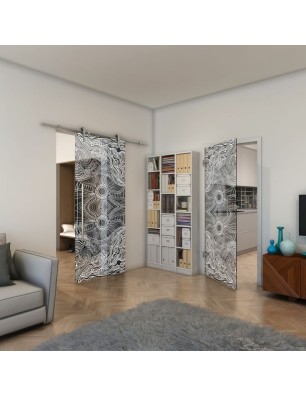 Ganzglastür - Fineprint Model 030 Weiss auf Grauglas