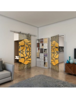 Ganzglastür - Fineprint Model 031 Gold auf Grauglas