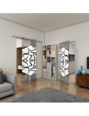 Ganzglastür - Fineprint Model 031 Weiss auf Grauglas