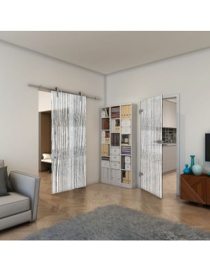 Ganzglastür - Fineprint Model 032 Weiss auf Grauglas