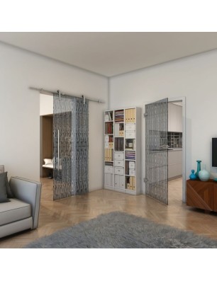 Ganzglastür - Fineprint Model 035 Weiss auf Grauglas