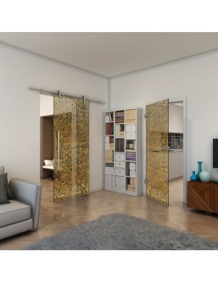 Ganzglastür - Fineprint Model 036 Gold auf Grauglas