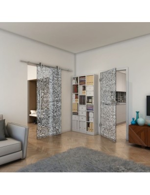 Ganzglastür - Fineprint Model 036 Weiss auf Grauglas