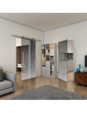 Ganzglastür - Fineprint Model 038 Weiss auf Grauglas