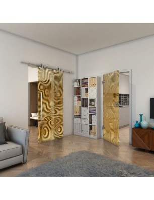 Ganzglastür - Fineprint Model 041 Gold auf Grauglas