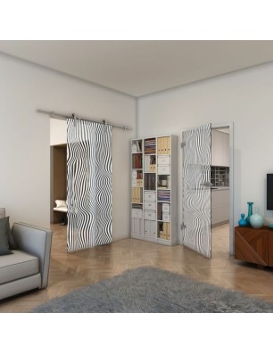 Ganzglastür - Fineprint Model 041 Weiss auf Grauglas