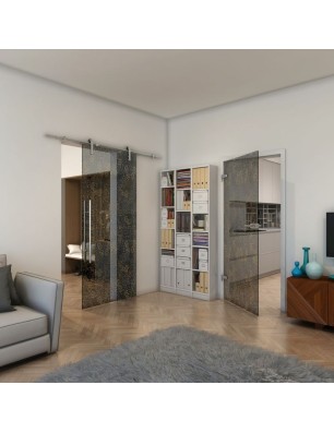 Ganzglastür - Fineprint Model 047 Gold auf Grauglas