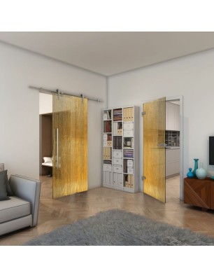 Ganzglastür - Fineprint Model 050 Gold auf Grauglas