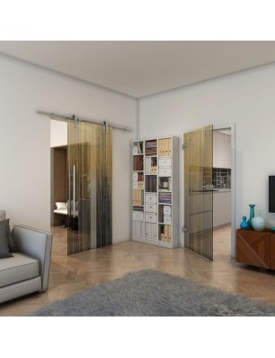 Ganzglastür - Fineprint Model 052 Gold auf Grauglas