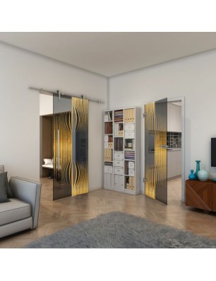 Ganzglastür - Fineprint Model 059 Gold auf Grauglas