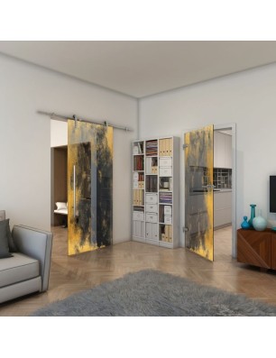 Ganzglastür - Fineprint Model 061 Gold auf Grauglas