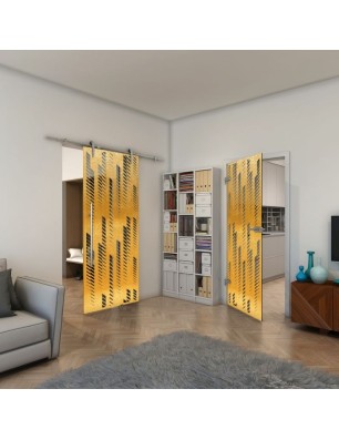 Ganzglastür - Fineprint Model 067 Gold auf Grauglas