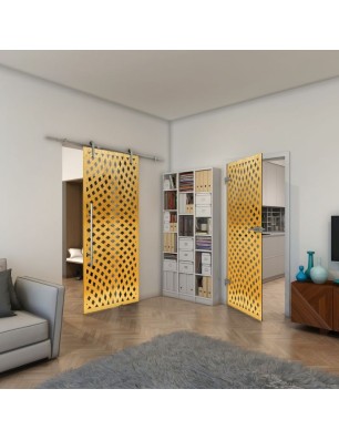 Ganzglastür - Fineprint Model 068 Gold auf Grauglas