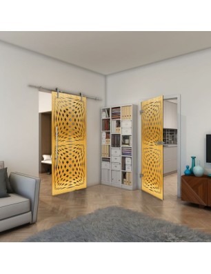 Ganzglastür - Fineprint Model 071 Gold auf Grauglas