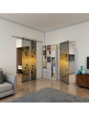 Ganzglastür - Fineprint Model 072 Gold auf Grauglas