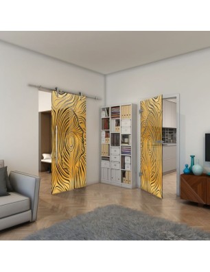 Ganzglastür - Fineprint Model 074 Gold auf Grauglas