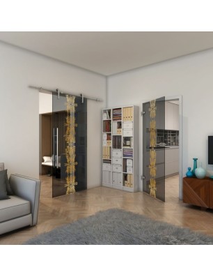 Ganzglastür - Fineprint Model 081 Gold auf Grauglas