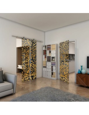 Ganzglastür - Fineprint Model 095 Gold auf Grauglas