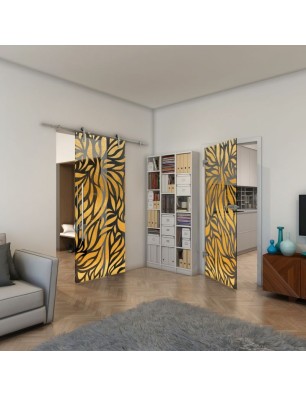 Ganzglastür - Fineprint Model 096 Gold auf Grauglas