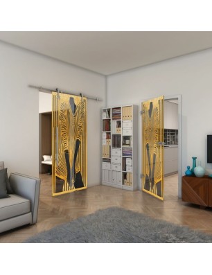 Ganzglastür - Fineprint Model 097 Gold auf Grauglas