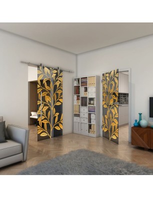 Ganzglastür - Fineprint Model 099 Gold auf Grauglas