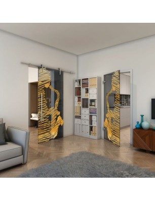 Ganzglastür - Fineprint Model 106 Gold auf Grauglas