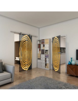 Ganzglastür - Fineprint Model 109 Gold auf Grauglas