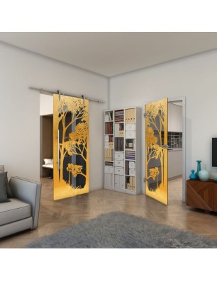 Ganzglastür - Fineprint Model 110 Gold auf Grauglas