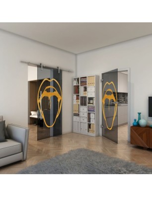 Ganzglastür - Fineprint Model 111 Gold auf Grauglas