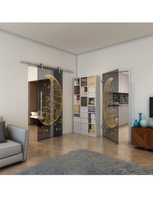 Ganzglastür - Fineprint Model 113 Gold auf Grauglas