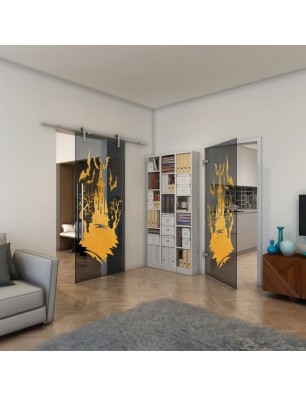 Ganzglastür - Fineprint Model 114 Gold auf Grauglas