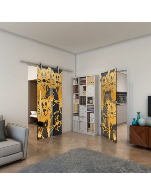 Ganzglastür - Fineprint Model 115 Gold auf Grauglas