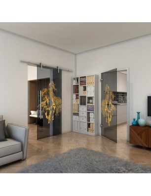 Ganzglastür - Fineprint Model 118 Gold auf Grauglas