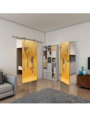 Ganzglastür - Fineprint Model 120 Gold auf Grauglas