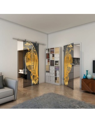 Ganzglastür - Fineprint Model 122 Gold auf Grauglas