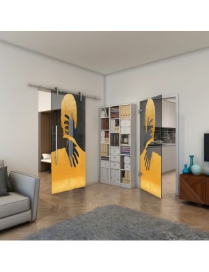 Ganzglastür - Fineprint Model 124 Gold auf Grauglas