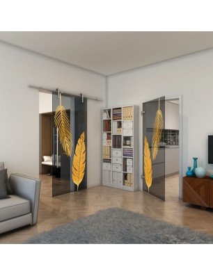 Ganzglastür - Fineprint Model 129 Gold auf Grauglas