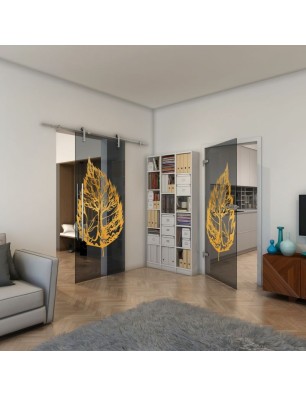 Ganzglastür - Fineprint Model 130 Gold auf Grauglas