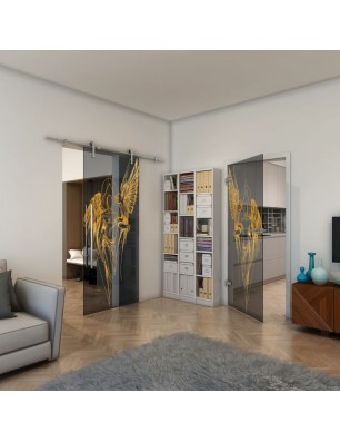 Ganzglastür - Fineprint Model 131 Gold auf Grauglas