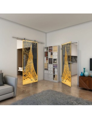 Ganzglastür - Fineprint Model 132 Gold auf Grauglas