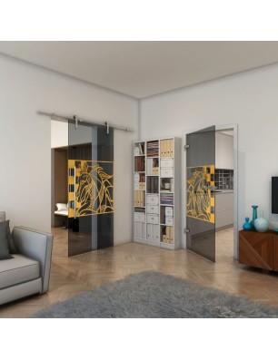 Ganzglastür - Fineprint Model 137 Gold auf Grauglas