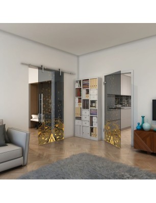 Ganzglastür - Fineprint Model 155 Gold auf Grauglas