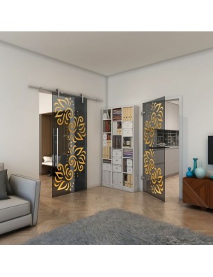 Ganzglastür - Fineprint Model 163 Gold auf Grauglas