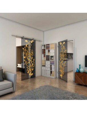 Ganzglastür - Fineprint Model 166 Gold auf Grauglas