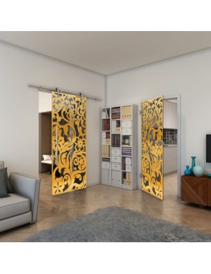 Ganzglastür - Fineprint Model 170 Gold auf Grauglas