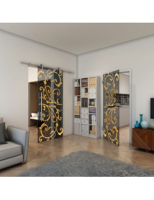 Ganzglastür - Fineprint Model 171 Gold auf Grauglas